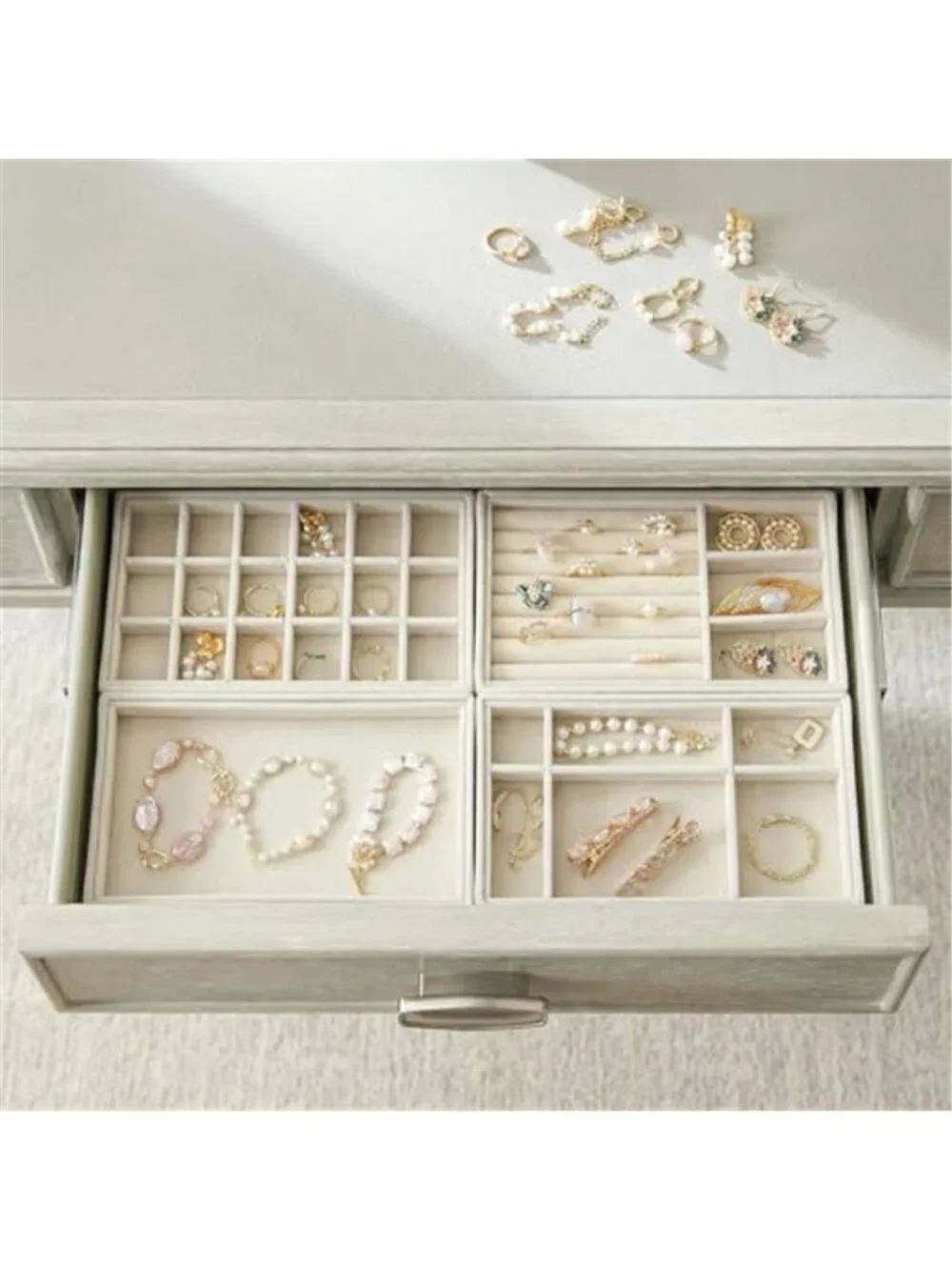 8 Pack Velvet Jewelry Trays, Stackable Jewelry Organizer Trays for Drawers